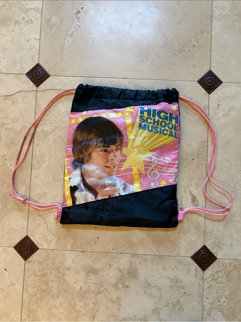 High School Musical Pink Drawstring Kids Bag with Graphic